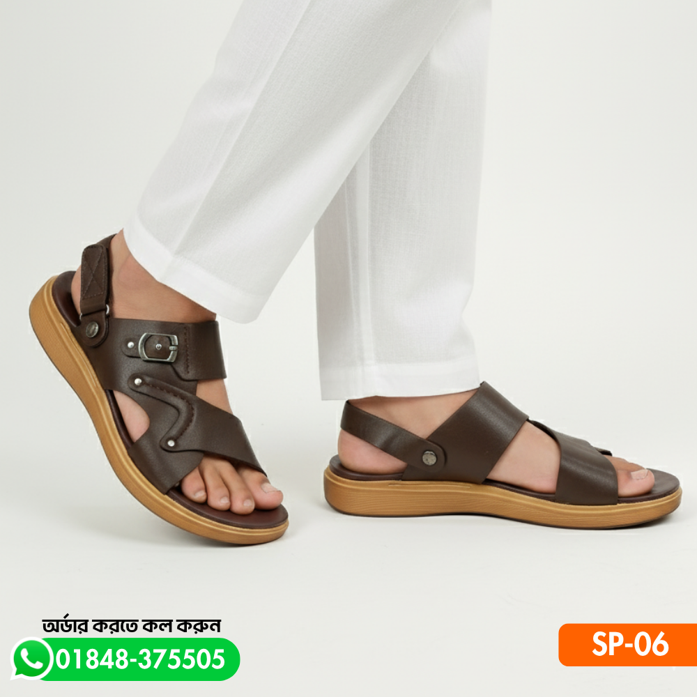 Mens fashionable Style Double Belt Casual Sandal Brown SP-06